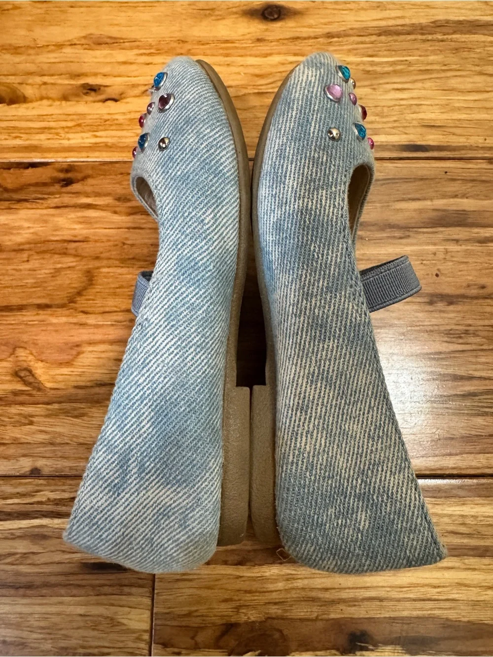 Childrens Place Girls Denim Blue Mary Jane Dress Shoe Size 7 Jewels